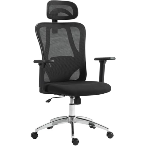 CLP Bürostuhl Bryden I ergonomischer Schreibtischstuhl I höhenverstellbarer Drehstuhl I mit Armlehnen und Kopfstütze, Farbe:schwarz