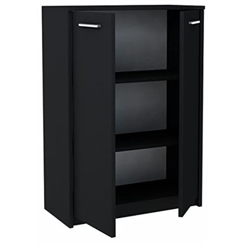 MATKAM Bürokommode 2D2P 2-türig, H/B/T 108 x 77 x 35 cm, mit Zwei Innenregalen (Abstand 31,7 cm, passend für einen Standard-Ordner), Griffe in Metall-Optik. Scharniere aus Metall (Schwarz)
