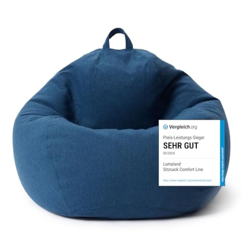 Lumaland Sitzsack Comfort Line | Indoor Beanbag 100x120x50cm mit mehr als 2,4 Mio. anpassbaren EPS-Perlen | Weiches & Komfortables Bodenkissen | Sessel für Kinder & Erwachsene | 315 L [Dunkelblau]