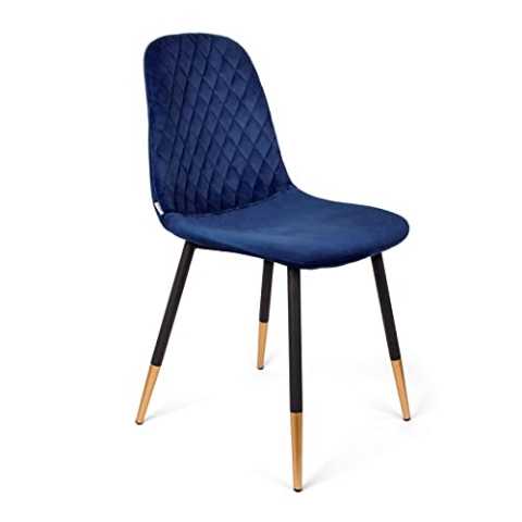 HOMLA Noir Veloursstuhl Wohnzimmerstuhl Esszimmerstuhl Polsterstuhl - Sessel mit Rückenlehne - Küchenstuhl mit Modischem Design - Schwarz und Gold Beine - Marineblau 44x52x85 cm
