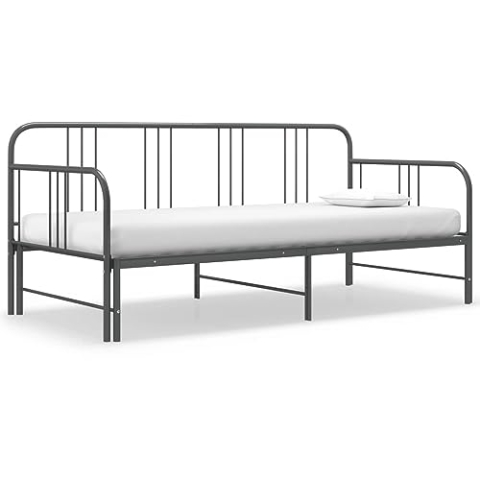 vidaXL Ausziehbett Sofabett Ausziehsofa Bettgestell Tagesbett Schlafsofa Gästebett Bett Metallbett Bettsofa Sofa Couch Grau Metall 90x200cm