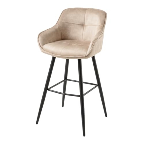 Riess Ambiente Design Barhocker Euphoria Champagner Greige Samt Schwarze Metallbeine mit Lehne, Barstuhl, Küchenstuhl, Tresenstuhl