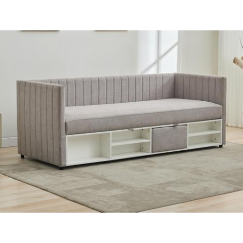 Vente-unique-Bett Klappsofa mit Bettkasten - 80 x 200 cm - Stoff - Taupe - LAOZIA