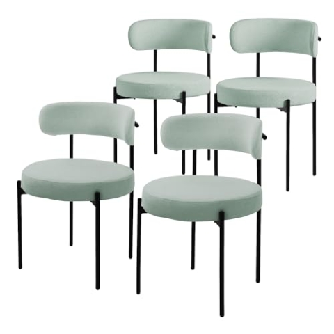 ML-Design Esszimmerstühle 4er Set, Küchenstuhl aus Teddystoff Grün, Wohnzimmerstuhl mit Rückenlehne, Polsterstühle mit schwarzen Metallbeinen, Loungesessel ergonomisch, Stühle für Esszimmer/Wohnzimmer