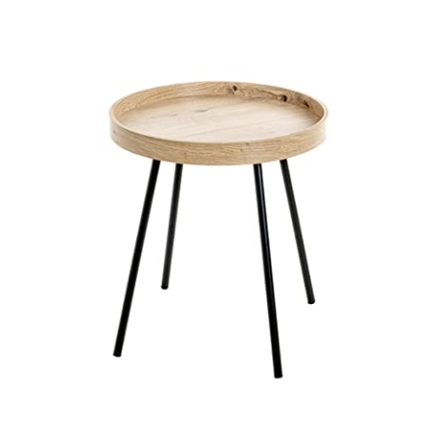 HAKU Möbel Beistelltisch, Eiche hell, schwarz, MDF, Metall - Maße: H 45 x Ø 40 cm, Style: Modern