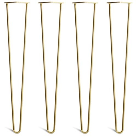 The Hairpin Leg Co. 4X Haarnadel-Tischbeine: Doppel-Schweiß Stahl, Schrauben, Anleitung, Schutzfüße. Klassischer 10mm 2 Stangen Stil. 71cm Messing