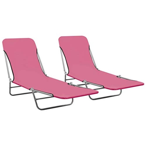vidaXL 2X Sonnenliege Klappbar Verstellbare Rückenlehne Gartenliege Campingliege Liege Gartenmöbel Strandliege Klappliege Stahl Stoff Rosa