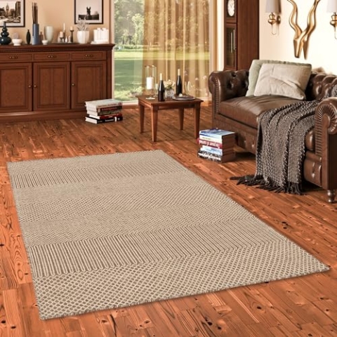 Pergamon Natur Teppich Wolle Handgewebt Rana Beige Meliert in 7 Größen