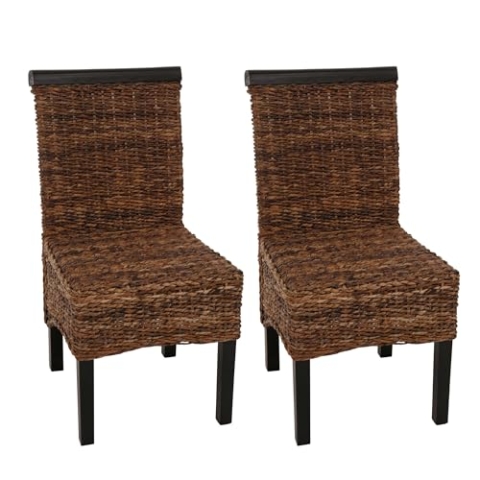 Mendler 2er-Set Esszimmerstuhl Korbstuhl M45 Stuhl Bananengeflecht - dunkel, ohne Kissen