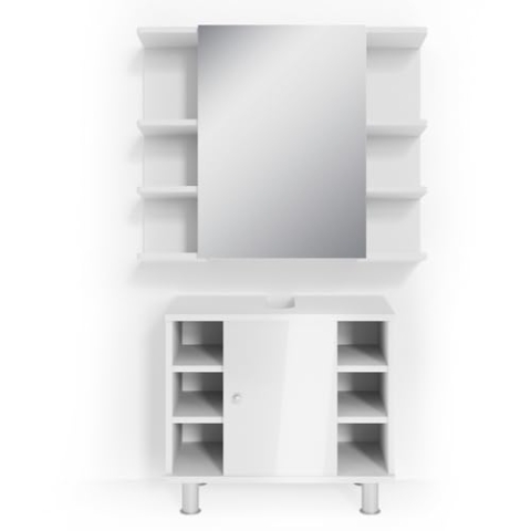 Vicco Badmöbel-Set Fynn, Badezimmerschrank-Set, Weiß Hochglanz, 2 Teile