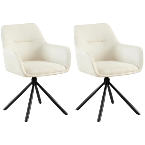 CLP 2er Set Stuhl Tipton Stoffbezug I Schwenkbarer Esszimmerstuhl mit Stoffbezug I Polsterstuhl mit Rückenlehne I Sessel, Farbe:Creme
