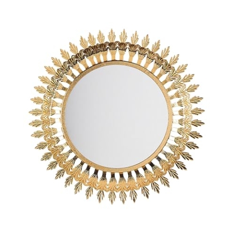 Beliani Stilvoller Spiegel rund Metall 60 x 60 cm Sonnenoptik Gold Vorey