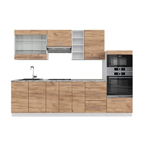 Vicco Küchenzeile Fame-Line, Goldkraft Eiche/Weiß, 280 cm ohne Arbeitsplatte