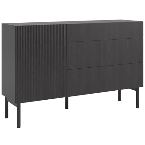 Selsey Kommode Aufbewahrungsschrank 1 Tür 3 Schubladen Schrank Schubladenschrank Push to Open 140 cm Nolie Portland Esche Schwarz