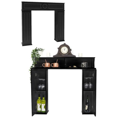 DuneDesign Geheimfach Kaminkonsole mit Stauraum - 107x100 Kaminumrandung Holz Kamin Deko Kaminrahmen mit Regal - Kaminattrappe Kamin Schrank - Kamin Umrandungen Konsole Wohndekoration Wohnzimmer