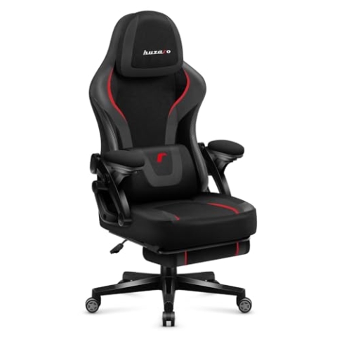 huzaro Force 4.6 Carbon | Gaming Stuhl mit Fußstütze und SoftFlex Mechanismus | Ergonomischer Sessel mit verstellbarem Kopfstützen und Lendenkissen | Für Gamer und Büro | 1 Stück