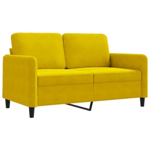 vidaXL Sofa 2-Sitzer, Loungesofa Couch mit Armlehnen Rückenkissen, Wohnzimmersofa Designsofa mit Metallgestell, Sitzmöbel Zweisitzer, Gelb Samt