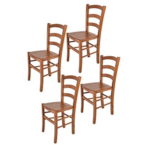 t m c s Tommychairs - 4er Set Stühle Venice für Küche und Esszimmer, robuste Struktur aus lackiertem Buchenholz im Farbton Kirschholz und Sitzfläche aus Holz
