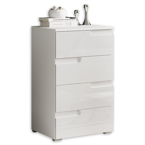 Stella Trading SPICE Kommode in Hochglanz Weiß - Modernes Sideboard mit viel Stauraum für Ihren Wohnbereich - 50 x 80 x 40 cm (B/H/T)