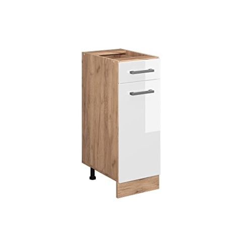 Vicco Küchenunterschrank R-Line, Weiß Hochglanz/Goldkraft Eiche, 30 cm ohne Arbeitsplatte