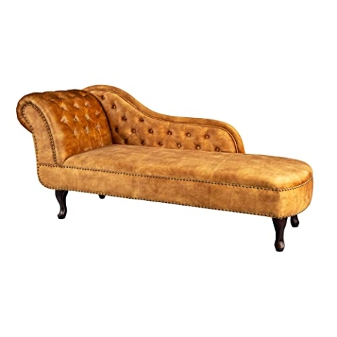 Riess Ambiente Chesterfield Récamière 170cm senfgelb Samt mit Knopfheftung und Nietenbesatz