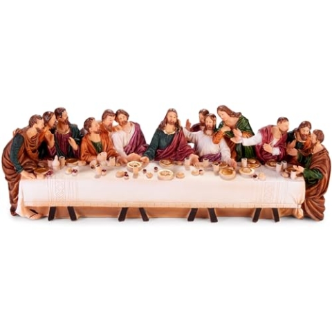 BRUBAKER Das letzte Abendmahl - Jesus und Seine 12 Jünger am Tisch - 36 cm Weihnachtsfigur mit handbemalten Figuren aus Polyresin - Abendmahlszene Weihnachtsdekoration - Tischdekoration