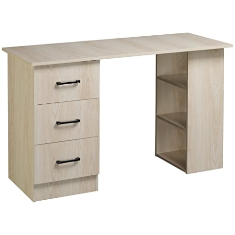HOMCOM Schreibtisch Computertisch Bürotisch Arbeitstisch Regal mit 3 Schubladen Regale Natur 120 x 49 x 72 cm