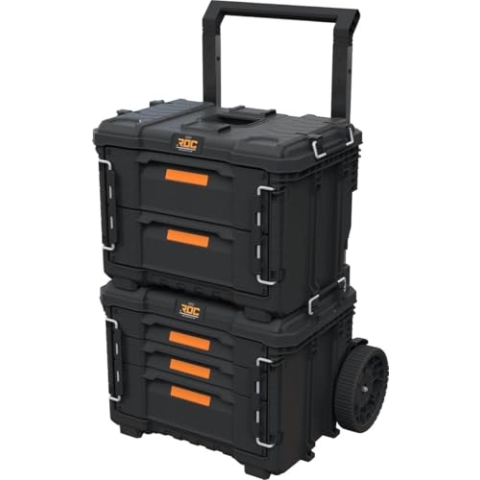 Keter Pro Gear XL Werkstattwagen mit 2 Koffern - 5 Schubladen - 64x47x79-105 cm - Schwarz