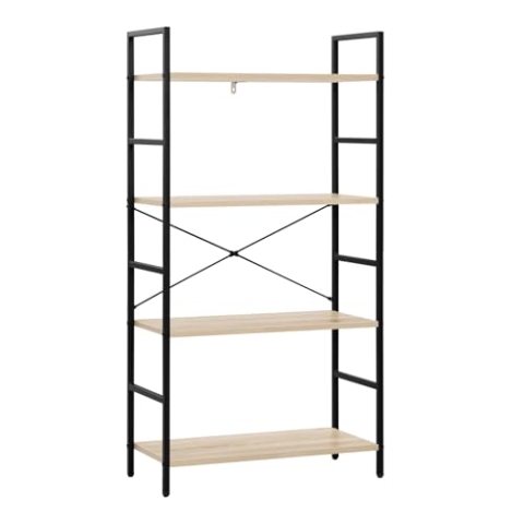 WOLTU Standregal, Regal mit 4 Ebenen, Bücherregal schwarz, Küchenregal stehend, Raumteiler mit Metallrahmen, 60x116x28 cm, Holzwerkstoff