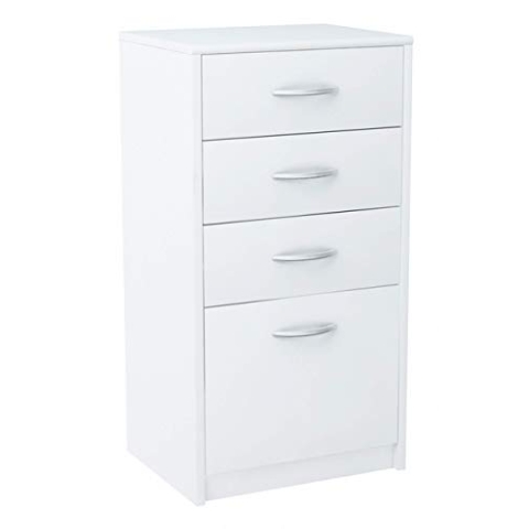 MATKAM Kommode mit Vier Schubladen H B T 85 x 45 x 35 cm, Griffe in satinierter Metall-Optik Schublade B T 32 x 33 cm, Führungsschienen aus Metall (Weiß)