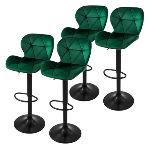 ML-Design Barhocker 4er Set, Bezug aus Samt, Grün, Gepolsterter Barstuhl mit Rückenlehne und Fußstütze, Tresenhocker höhenverstellbar 59-79 cm, 360° drehbar, Bistrohocker Hocker Drehstuhl Barstühle