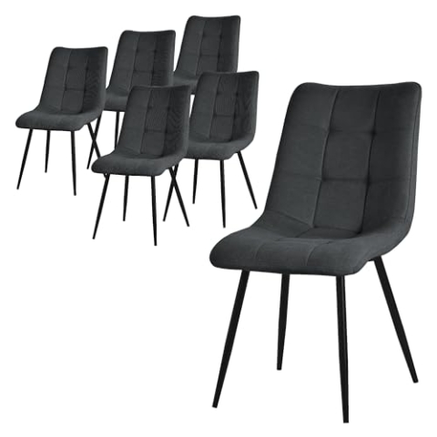 ML-Design Esszimmerstühle 6er Set Anthrazit, Wohnzimmerstühle mit Stoffbezug, Schwarze Metallbeine, Küchenstühle mit Rückenlehne, Polsterstühle für Esszimmer Wohnzimmer Küche Büro, Gepolsterte Sessel