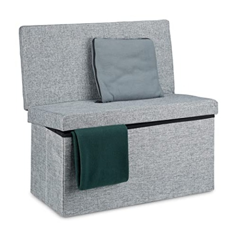 Relaxdays Faltbarer Sitzhocker mit Lehne L HBT 73 x 76 x 38 cm Sitzbank und stabiler Sitzcube als Fußablage Sitzwürfel aus Leinen als Aufbewahrungsbox Truhenbank mit Stauraum mit Deckel, grau