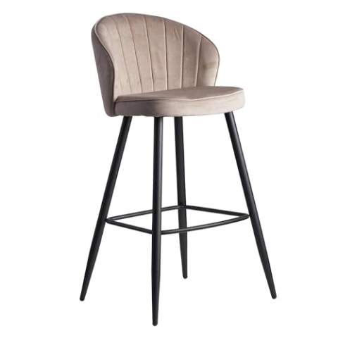 Wohnling Barhocker Samt Beige Hocker mit Lehne 56x102,5x52,5 cm, Küchenhocker Skandinavisch Stoff/Metall 110 kg, Design Barstuhl Tresenhocker, Bistrohocker Gepolstert