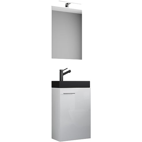 VCM 3-TLG Set | Waschplatz für Gäste WC | Gästebad | Waschtisch mit Spiegel | Badezimmer Set – Slito SP-BL Weiß