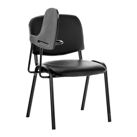 CLP Besucherstuhl Ken mit Klapptisch | Robuster Konferenzstuhl mit gepolsterter Sitzfläche und Kunstlederbezug, Farbe:schwarz