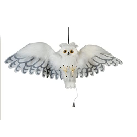 EUROPALMS Halloween Schnee-Eule, animiert, 80cm | Animierte weiße Eule mit Licht-, Sound- und Bewegungseffekt