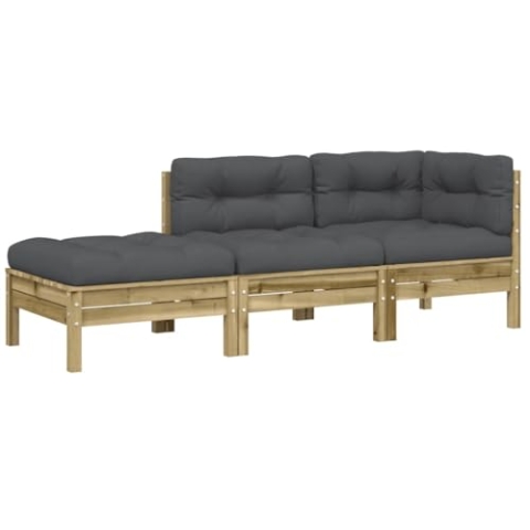 vidaXL Gartensofa 2-Sitzer, Modular Sofa mit Kissen Hocker, Gartensessel Ecksofa mit Lattenrost, Relaxsessel Lounge Sessel Gartenmöbel