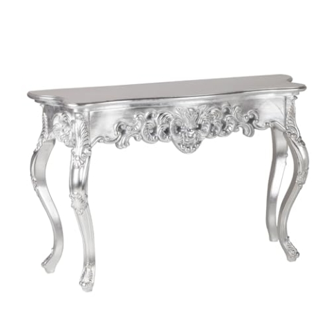 Riess Ambiente Elegante Konsole Venice 110cm Silber Barock Design Anrichte handgearbeitet Handmade Beistelltisch Flurtisch Ablage schmaler Sofatisch Tisch