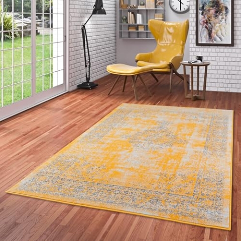 Pergamon Designer Teppich Passion Vintage Bordüre Safran Gelb in 5 Größen