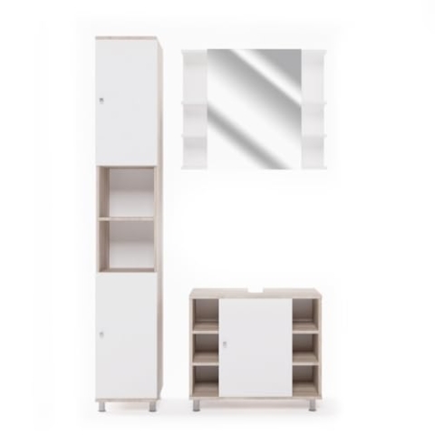 Vicco Badmöbel-Set Fynn, Badezimmerschrank-Set, Sonoma/Weiß, 3 Teile, mit Hochschrank