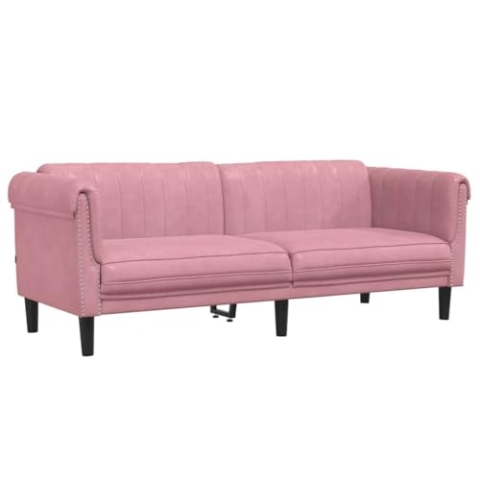 vidaXL Sofa 3-Sitzer, Couch mit Armlehnen Rückenlehne Stützbeine, Loungesofa für Wohnzimmer, Polstersofa Sofagarnitur, Modern, Rosa Samt