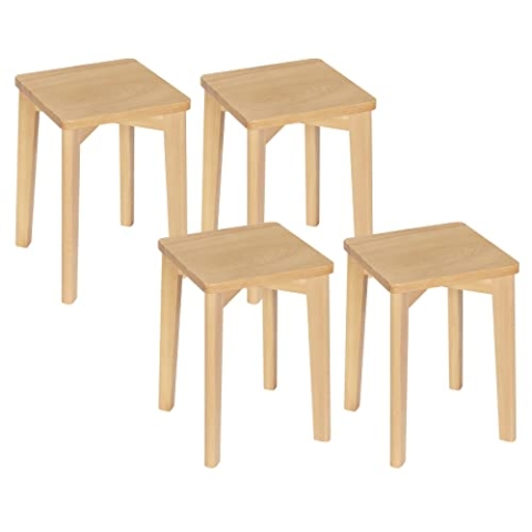 WOLTU Esszimmerstühle Massivholz, rechteckiger Holzhocker, Holzstuhl ohne Lehne, Sitzhocker, Hocker für Küche Wohnzimmer Schlafzimmer Büro, Naturholzfarbe, 31 x 44,5 x 31 cm, BH344ei-4