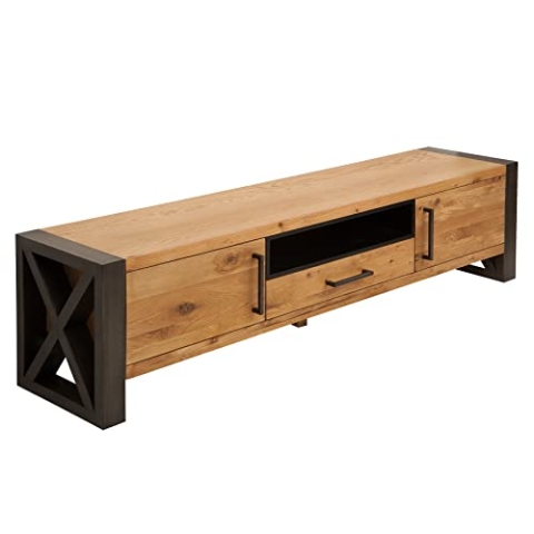 invicta INTERIOR Massives TV-Board Thor 200cm Wild Eiche geölt Lowboard im Industrial Design Sideboard Wohnzimmerschrank