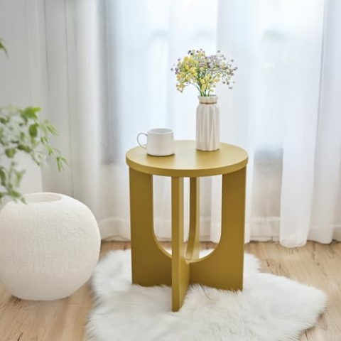[en.casa] Beistelltisch Kysdajore rund 50 x Ø40 cm Sofatisch Senfgelb Kleiner Tisch für Wohnzimmer Schlafzimmer Indoor