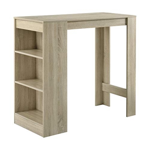 [en.casa] Bartisch Kouvola 110 x 50 x 103 cm mit integrierter 3-Fächern-Hausbar Stehtisch Bartheke Küchentresen Bistrotisch Eiche-Optik