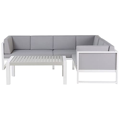 Beliani Lounge Set 2-teilig Aluminium weiß/grau Ecksofa mit Tisch Kissen grau Castella