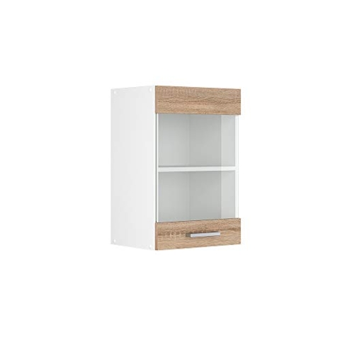 Vicco Küchenglasschrank R-Line, Glashängeschrank, Sonoma/Weiß, 40 cm