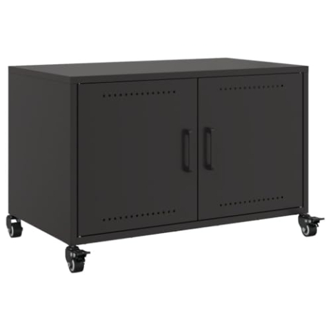 vidaXL TV Schrank, Lowboard für Fernseher, Fernsehtisch mit Rollen Stauraum, TV Möbel Fernsehschrank für Wohnzimmer, Schwarz Kaltgewalzter Stahl