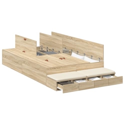 vidaXL Stauraumbettgestell Sonoma Eiche 120X200 cm Holzwerkstoff Mit reichlich Schubladen Modernes Design Einfache Montage Innen Schlafzimmermöbel Holz Erwachsene